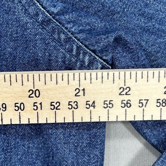 Vintage Life Style Jacket Women L Boho Blue Denim Floral Jewel Button Fringe 90s - Picture 5 of 14